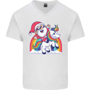 Christmas Santa Claus On a Unicorn Xmas Mens V-Neck Cotton T-Shirt White
