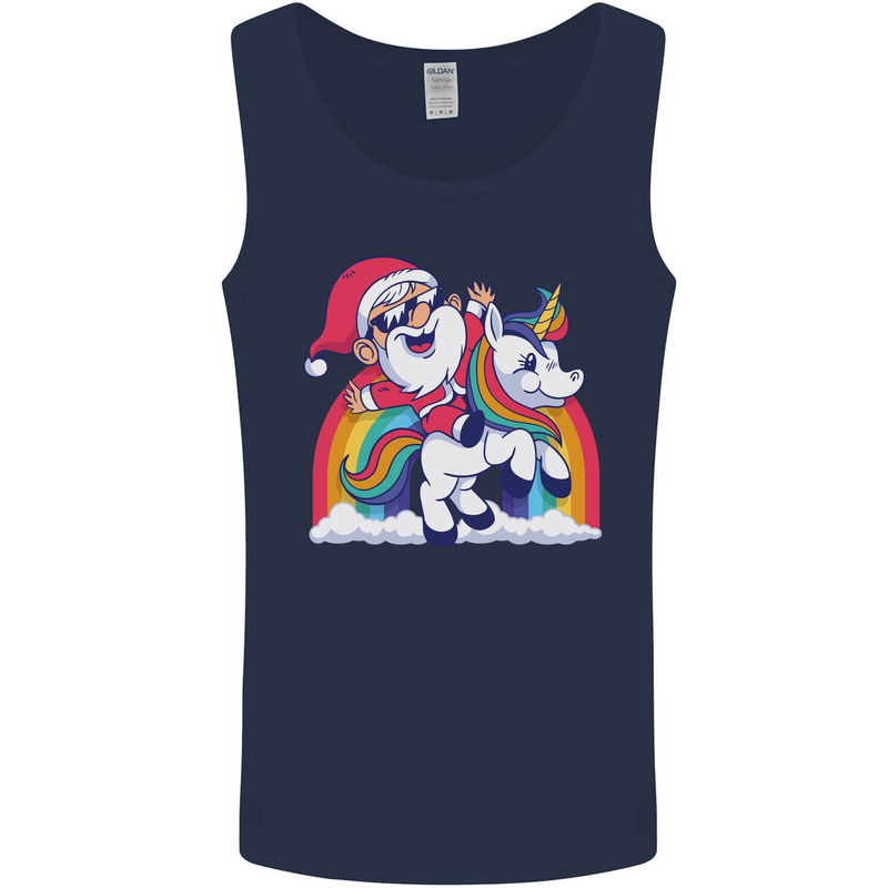 Christmas Santa Claus On a Unicorn Xmas Mens Vest Tank Top Navy Blue