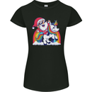 Christmas Santa Claus On a Unicorn Xmas Womens Petite Cut T-Shirt Black