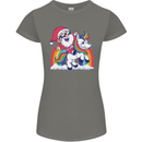Christmas Santa Claus On a Unicorn Xmas Womens Petite Cut T-Shirt Charcoal