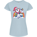 Christmas Santa Claus On a Unicorn Xmas Womens Petite Cut T-Shirt Light Blue