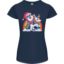 Christmas Santa Claus On a Unicorn Xmas Womens Petite Cut T-Shirt Navy Blue