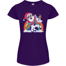 Christmas Santa Claus On a Unicorn Xmas Womens Petite Cut T-Shirt Purple