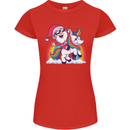 Christmas Santa Claus On a Unicorn Xmas Womens Petite Cut T-Shirt Red
