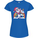 Christmas Santa Claus On a Unicorn Xmas Womens Petite Cut T-Shirt Royal Blue