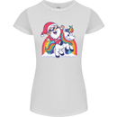 Christmas Santa Claus On a Unicorn Xmas Womens Petite Cut T-Shirt White