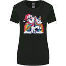 Christmas Santa Claus On a Unicorn Xmas Womens Wider Cut T-Shirt Black