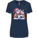 Christmas Santa Claus On a Unicorn Xmas Womens Wider Cut T-Shirt Navy Blue