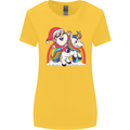 Christmas Santa Claus On a Unicorn Xmas Womens Wider Cut T-Shirt Yellow