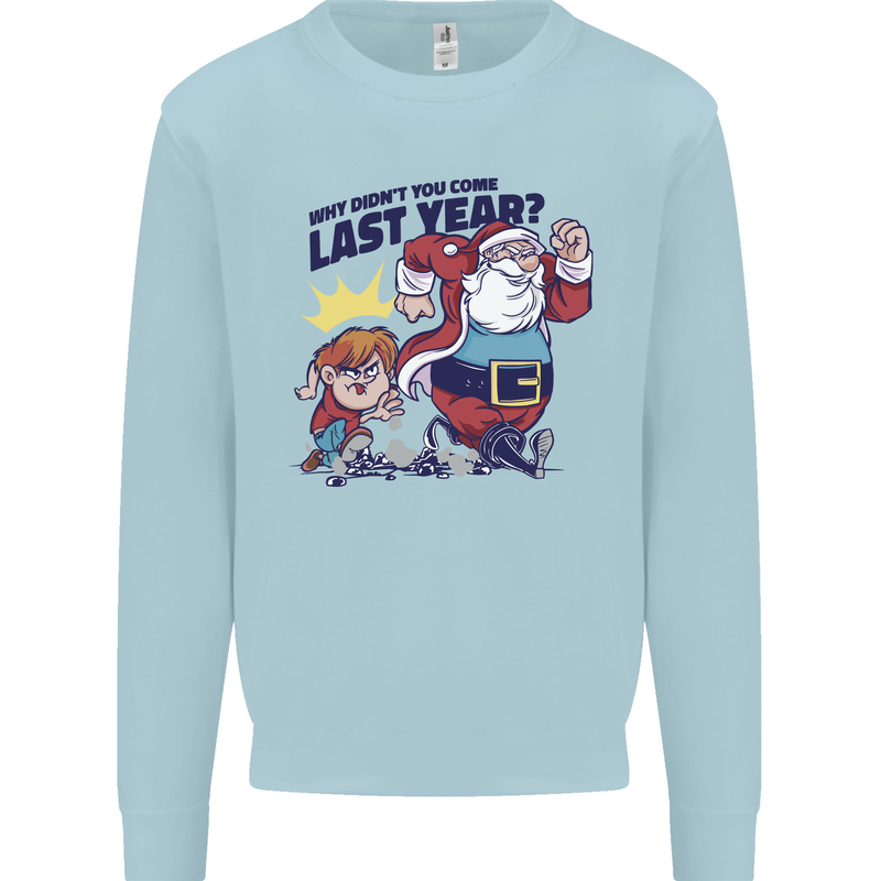 Christmas Santa Naughty List Funny Xmas Kids Sweatshirt Jumper Light Blue