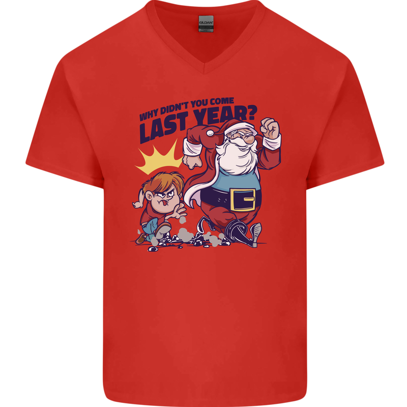 Christmas Santa Naughty List Funny Xmas Mens V-Neck Cotton T-Shirt Red