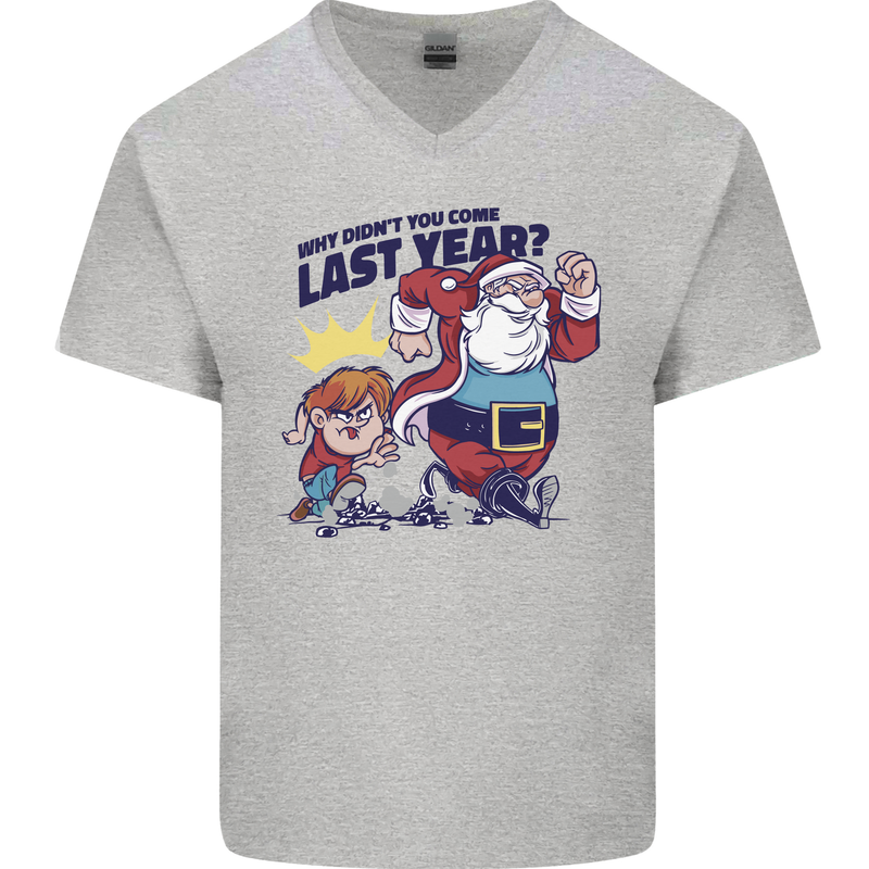 Christmas Santa Naughty List Funny Xmas Mens V-Neck Cotton T-Shirt Sports Grey