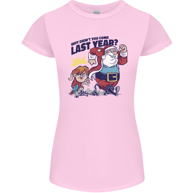 Christmas Santa Naughty List Funny Xmas Womens Petite Cut T-Shirt Light Pink