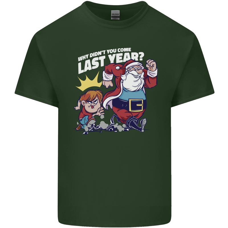 Christmas Santa Naughty List Xmas Funny Mens Cotton T-Shirt Tee Top Forest Green