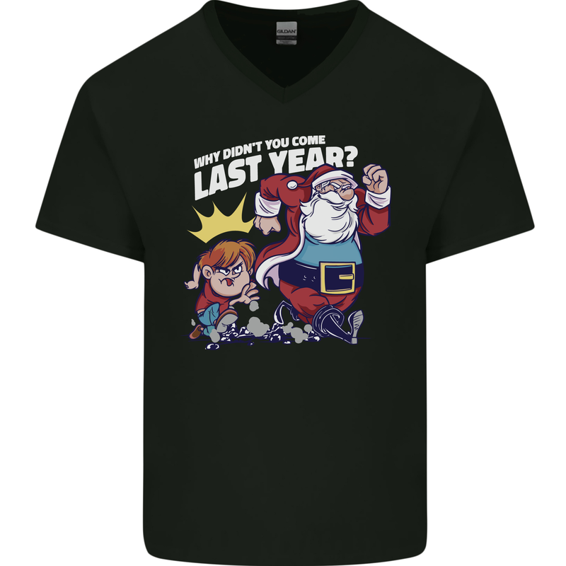 Christmas Santa Naughty List Xmas Funny Mens V-Neck Cotton T-Shirt Black