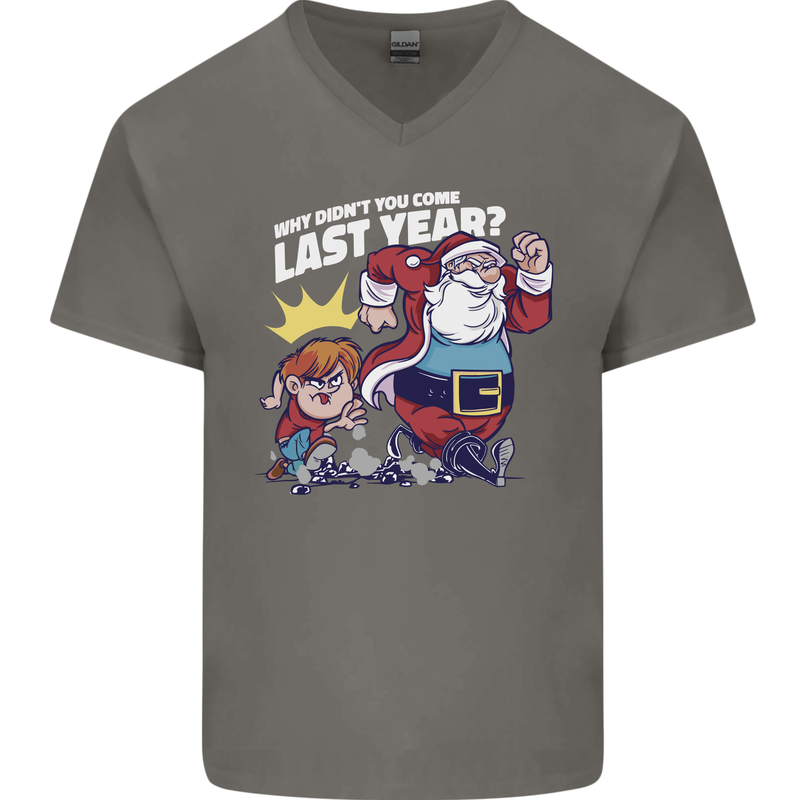 Christmas Santa Naughty List Xmas Funny Mens V-Neck Cotton T-Shirt Charcoal