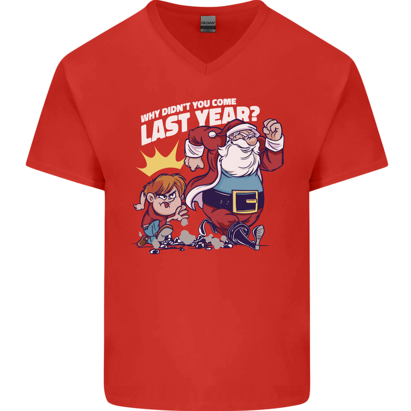 Christmas Santa Naughty List Xmas Funny Mens V-Neck Cotton T-Shirt Red