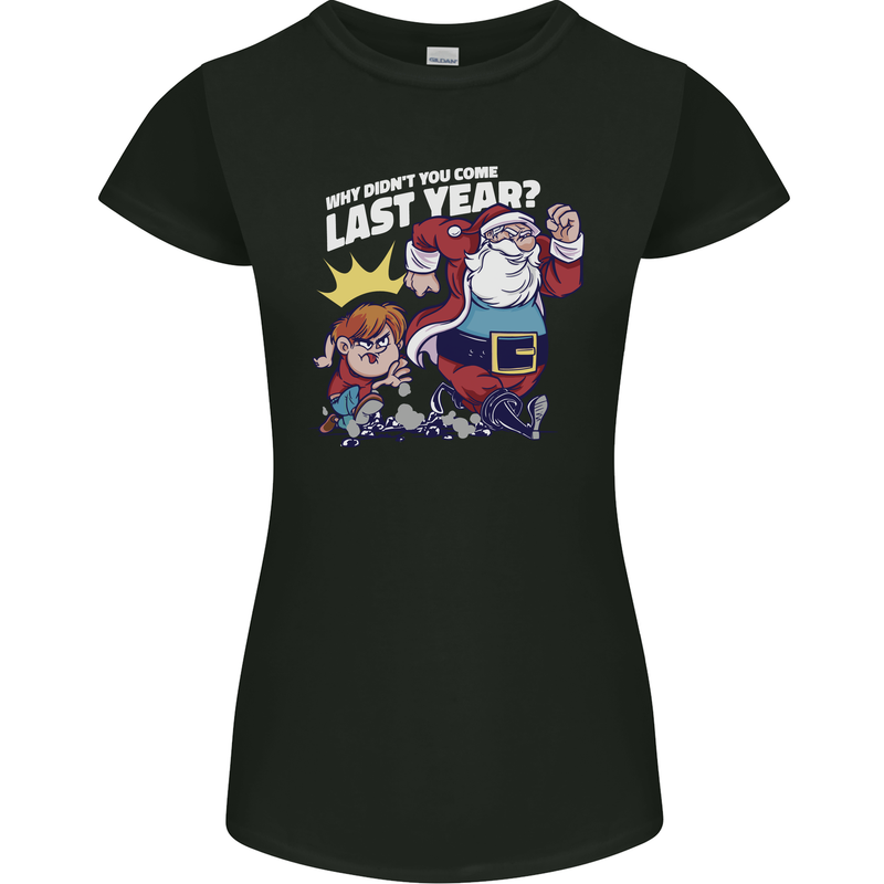 Christmas Santa Naughty List Xmas Funny Womens Petite Cut T-Shirt Black