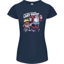 Christmas Santa Naughty List Xmas Funny Womens Petite Cut T-Shirt Navy Blue