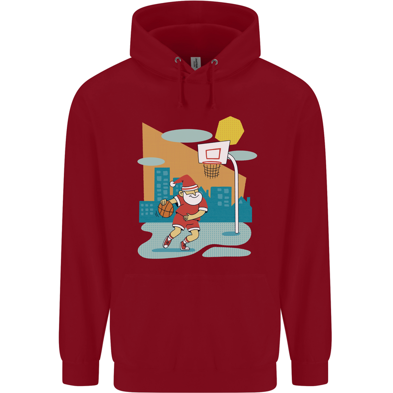 Christmas Santa Playing Basketball Xmas Childrens Kids Hoodie Red
