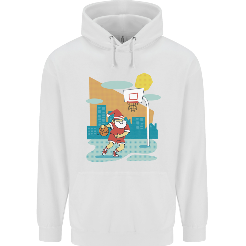 Christmas Santa Playing Basketball Xmas Childrens Kids Hoodie White