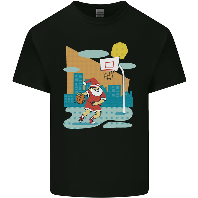 Christmas Santa Playing Basketball Xmas Mens Cotton T-Shirt Tee Top Black