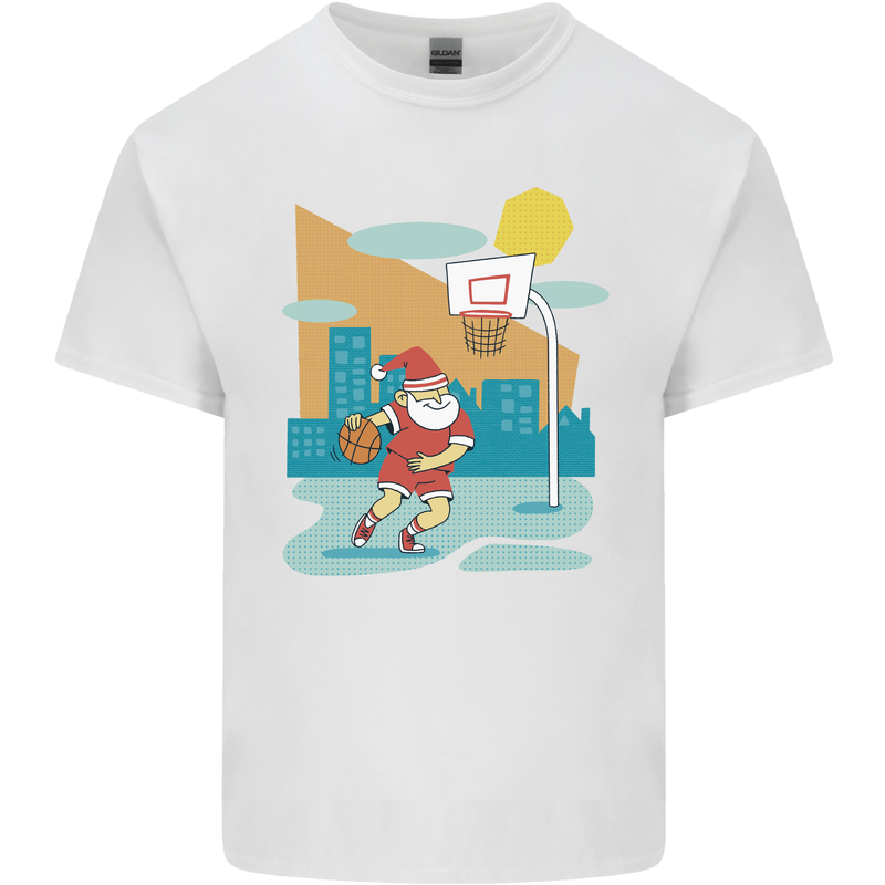 Christmas Santa Playing Basketball Xmas Mens Cotton T-Shirt Tee Top White