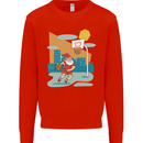 Christmas Santa Playing Basketball Xmas Mens Sweatshirt Jumper Bright Red
