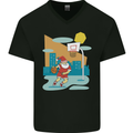 Christmas Santa Playing Basketball Xmas Mens V-Neck Cotton T-Shirt Black