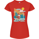 Christmas Santa Playing Basketball Xmas Womens Petite Cut T-Shirt Red