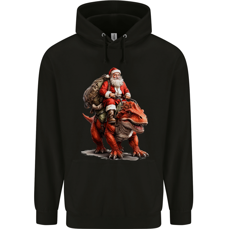 Christmas Santa Riding a Dinosaur Xmas Childrens Kids Hoodie Black