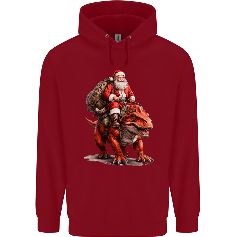 Christmas Santa Riding a Dinosaur Xmas Childrens Kids Hoodie Red