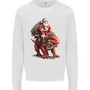 Christmas Santa Riding a Dinosaur Xmas Kids Sweatshirt Jumper White
