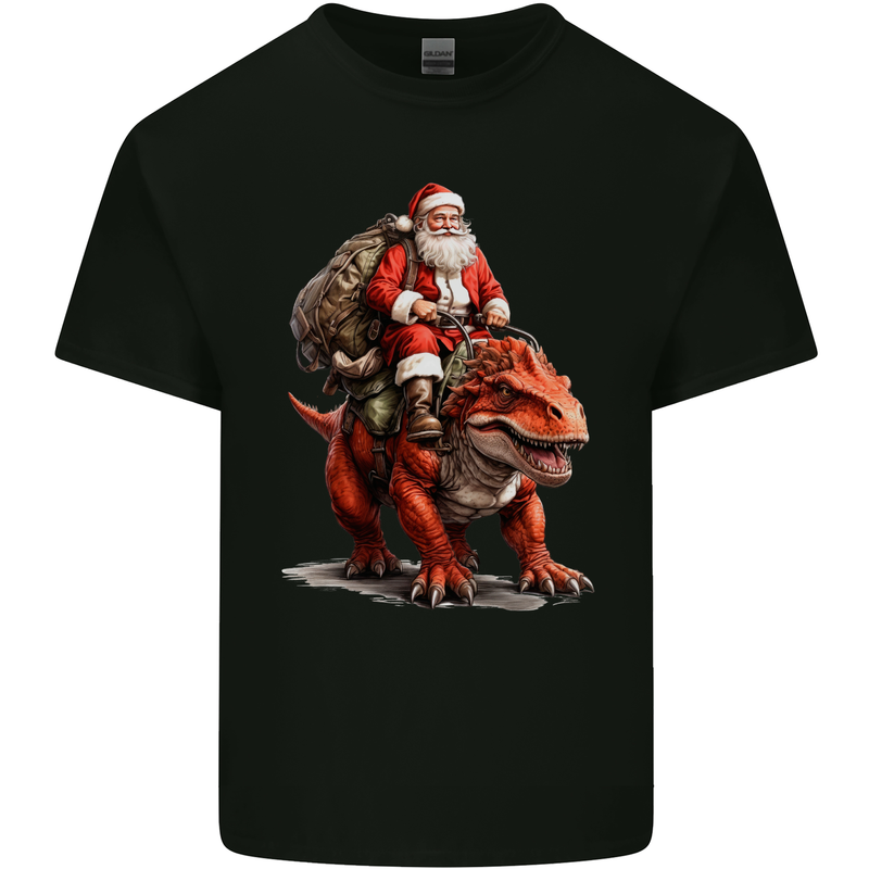Christmas Santa Riding a Dinosaur Xmas Kids T-Shirt Childrens Black