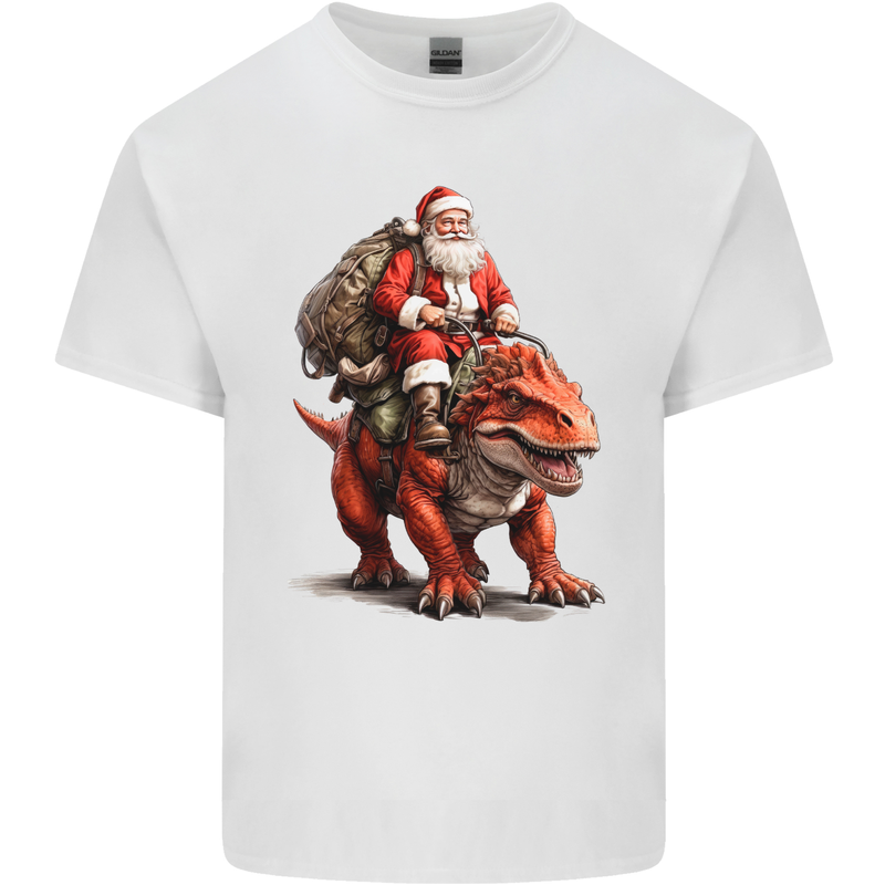 Christmas Santa Riding a Dinosaur Xmas Kids T-Shirt Childrens White