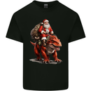 Christmas Santa Riding a Dinosaur Xmas Mens Cotton T-Shirt Tee Top Black