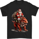 Christmas Santa Riding a Dinosaur Xmas Mens T-Shirt 100% Cotton Black