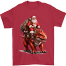 Christmas Santa Riding a Dinosaur Xmas Mens T-Shirt 100% Cotton Red