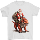 Christmas Santa Riding a Dinosaur Xmas Mens T-Shirt 100% Cotton White