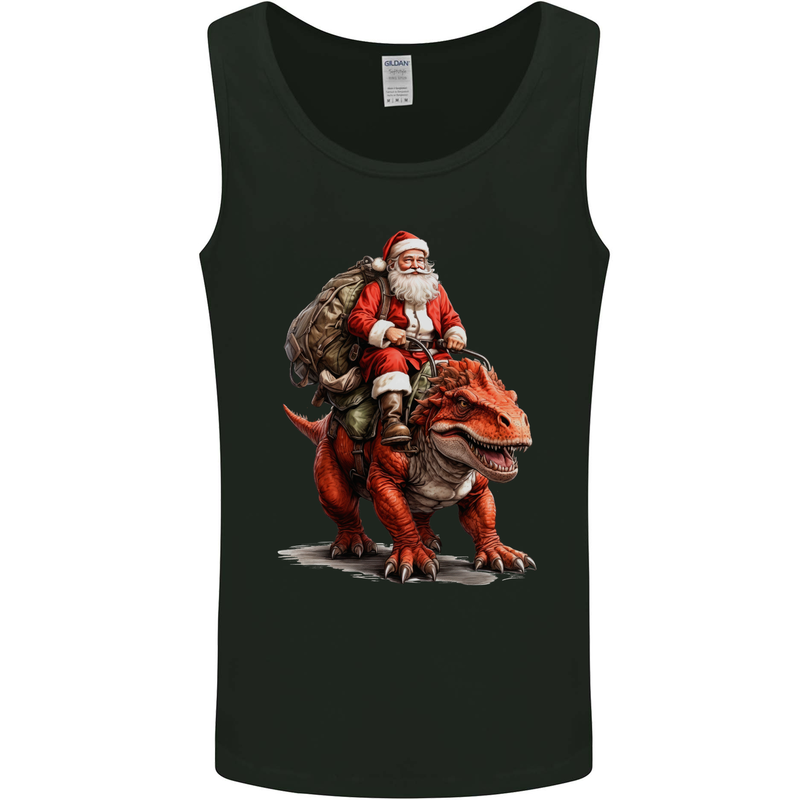 Christmas Santa Riding a Dinosaur Xmas Mens Vest Tank Top Black