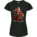 Christmas Santa Riding a Dinosaur Xmas Womens Petite Cut T-Shirt Black