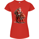 Christmas Santa Riding a Dinosaur Xmas Womens Petite Cut T-Shirt Red