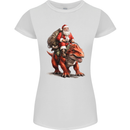 Christmas Santa Riding a Dinosaur Xmas Womens Petite Cut T-Shirt White