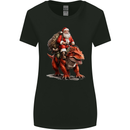 Christmas Santa Riding a Dinosaur Xmas Womens Wider Cut T-Shirt Black