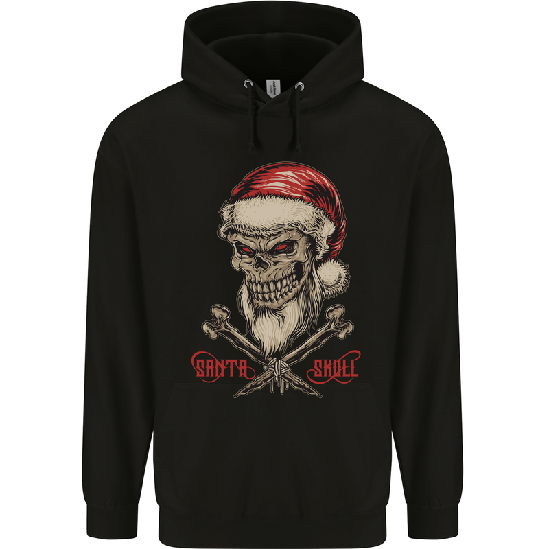 Christmas Santa Skull Heavy Metal Biker Xmas Childrens Kids Hoodie Black