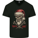 Christmas Santa Skull Heavy Metal Biker Xmas Mens V-Neck Cotton T-Shirt Black
