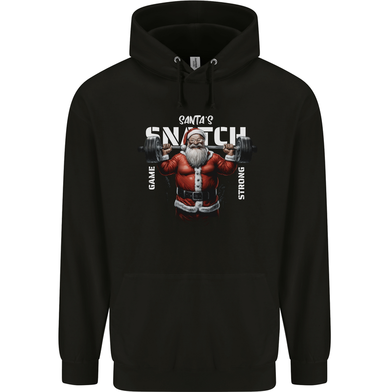 Christmas Santa Snatch Xmas Gym Training Childrens Kids Hoodie Black