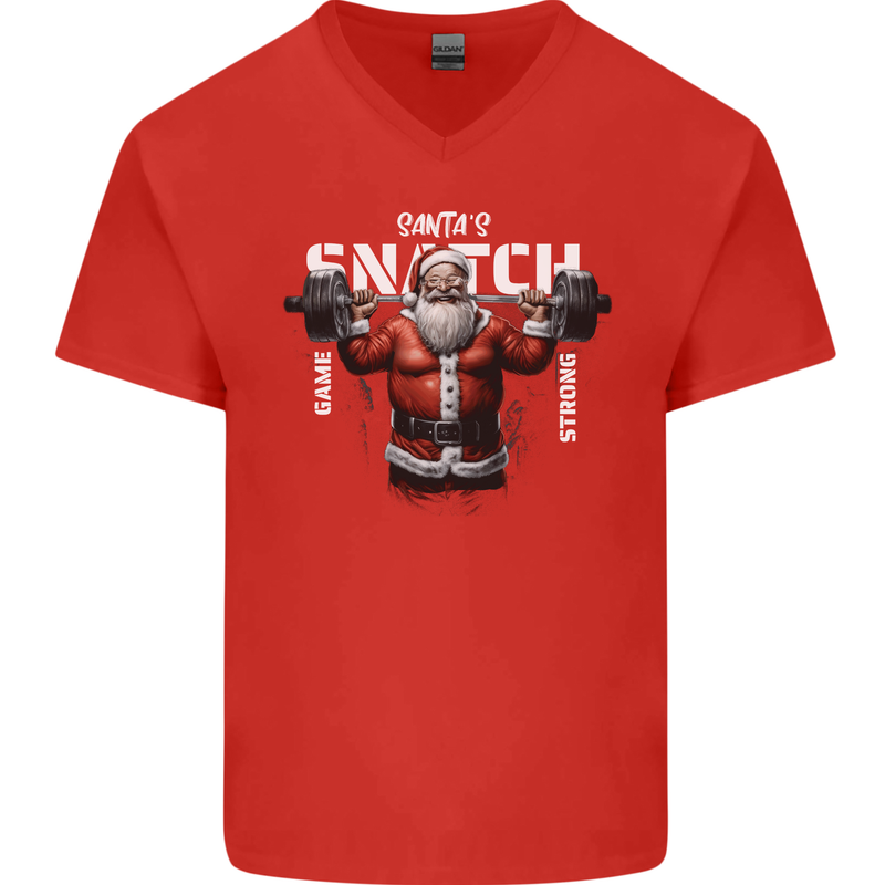 Christmas Santa Snatch Xmas Gym Training Mens V-Neck Cotton T-Shirt Red