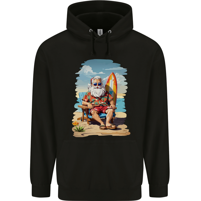 Christmas Santa With Surfboard Xmas Surfing Childrens Kids Hoodie Black