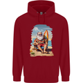 Christmas Santa With Surfboard Xmas Surfing Childrens Kids Hoodie Red
